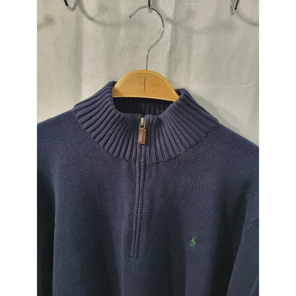 polo ralph lauren mens 1/4 zip Blue Cotton Pullover Sweater Size XXL